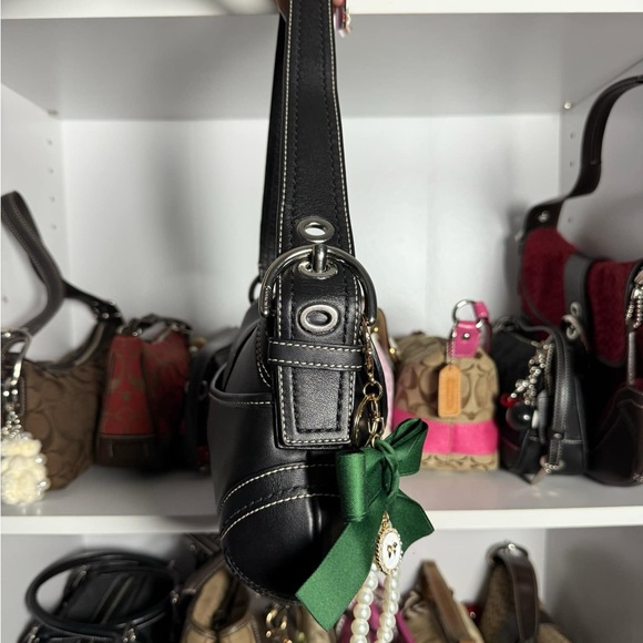 ࣪Black Coach Leather Soho Flap Buckle Shoulder Bag - Picture 7 of 10